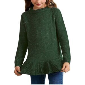 NEW Green Girls Winter Ruffle Hem Knit Sweater  Pullover 3-4 Yrs